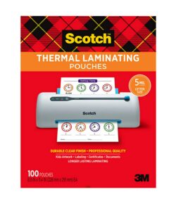 Scotch Thermal Laminating Pouches, 100 Count, Clear, 5 mil., Laminate Homemade Ornaments, Christmas Banners and Gift Tags, Ideal Holiday Supplies, Fits Letter Sized (8.9 in. × 11.4 in.) Paper 100-Pack