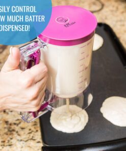 KPKitchen Pancake Batter Dispenser - Kitchen Must-Have Tool for Perfect Pancakes, Cupcake, Waffle, Muffin Mix - White Elephant Gifts - Baking Supplies for Griddle - Pancake Maker with Measuring Label 21 718N7FY7phL