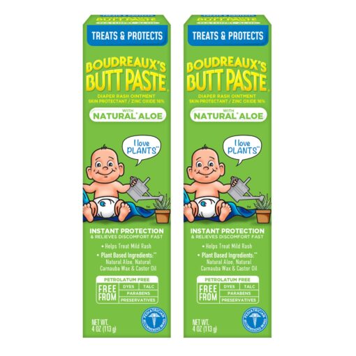 Boudreaux's Butt Paste with Natural* Aloe Diaper Rash Cream, Ointment for Baby, 4 oz Tube, 2 Pack 4 oz - Pack of 2