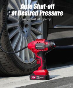 Alternative view of AVID POWER Tire Inflator Air Compressor, 20V Cordless Car Tire Pump with Rechargeable Li-ion Battery, 12V Car Power Adapter, Digital Pressure Gauge 1-red