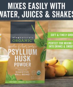 Viva Naturals Organic Psyllium Husk Powder (1.5 lbs) - Easy Mixing Fiber Supplement, Finely Ground & Non-GMO Powder for Promoting Regularity 1.5 Pound (Pack of 1) 24 718SqbMcggL