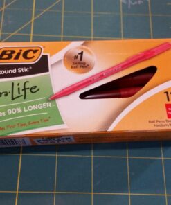 BIC Round Stic Xtra Life Ballpoint Pens, Medium Point (1.0mm), Red, 12-Count Pack, Stick Pens for Office Supplies (GSM11-RED) 12 Count (Pack of 1) Ballpoint Pen 29 718TICxb0NL