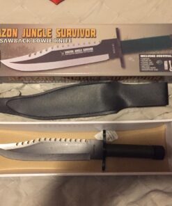 K EXCLUSIVE Amazon Jungle Survival Knife and Sheath - Stainless Steel Sawback Blade, Cord-Wrapped Handle, Built-In Compass, Survival Kit, Capable Wilderness Tool - Length 13" Jungle Survivor 10 718U08ALx4L