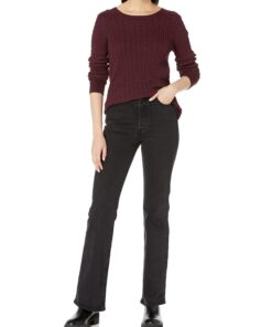 Amazon Essentials Women's Lightweight Long-Sleeve Cable Crewneck Sweater (Available in Plus Size) Large Burgundy 10 718XXcO5suL