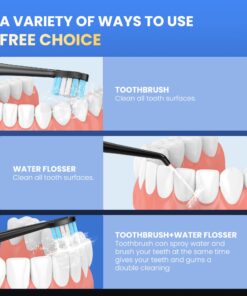Water Dental Flosser with Electric Toothbrush, One Switch Between Tooth Brush & Water Floss, 3 in 1 Teeth Cleaning Kit with 4 Modes, Water Flosser Portable for Travel and Home (Black) Black 23 718Xs220 WL