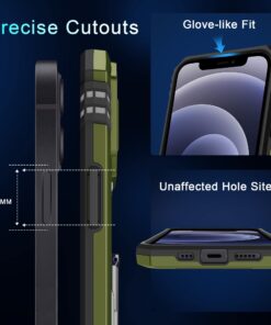DEERLAMN for iPhone 12 Case,iPhone 12 Pro Case with Slide Camera Cover+Screen Protector(2 Packs),Rotated Ring Kickstand Military Grade Shockproof Protective Cover-Olive Green iPhone 12/12 Pro 6.1 Olive Green 16 718YShppjKL