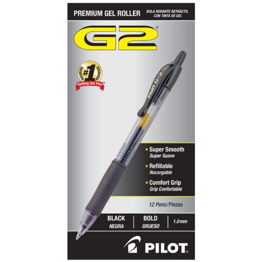 Pilot, G2 Premium Gel Roller Pens, Bold Point 1 mm, Pack of 12, Black Black Ink