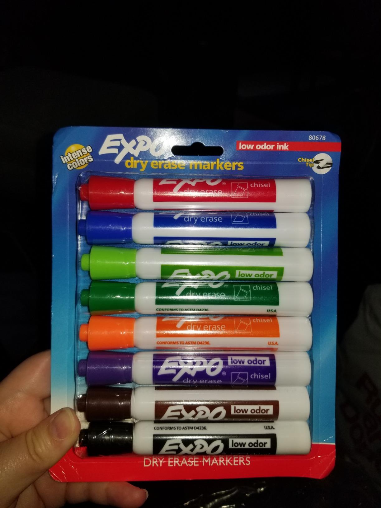 EXPO Low Odor Dry Erase Markers, Chisel Tip, Assorted Colors, 8 Pack 8 Count (Pack of 1) 3 EXPO Low Odor Dry Erase Markers, Chisel Tip, Assorted Colors, 8 Pack 8 Count (Pack of 1) - Image 3