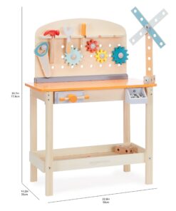Amazon Basics Wooden Play Toy Tool Set and Workbench for Toddlers, Preschoolers, Children Age 3+ Years, 36 cm D x 58 cm W x 77.9 cm H, Multicolor 16 718ZvHS36VL