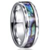 Vakki 8mm Abalone Shell Tungsten Rings for Men Women Black/Silver/Rose Gold Wedding Bands Faceted Edge Comfort Fit Size 5-14 Silver Tone 9