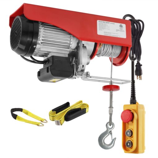 Partsam 2200 lbs Lift Electric Hoist Crane Remote Control Power System, Zinc-Plated Steel Wire Overhead Crane Garage Ceiling Pulley Winch w/Premium Straps (w/Emergency Stop Switch)