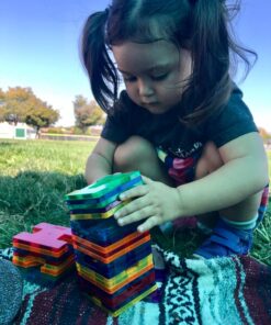 PicassoTiles 180 PCs Magnetic Tile Building Block Deluxe Construction Set with 2 Cars Clear Color Unique Shapes See Through Shape Tiles 3D Playboard Colorful Educational Construction for Kids Ages 3+ 29 718cDizoPKL