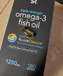 Sports Research Triple Strength Omega 3 Fish Oil - Burpless Fish Oil Supplement w/EPA & DHA Fatty Acids from Single-Source Wild Alaskan Pollock - 1250 mg, 180 ct 180 Count (Pack of 1) 43 718cYtzrUbL 1