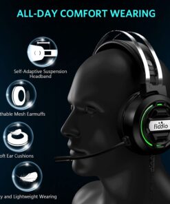 FIODIO Gaming Headset with Surround Sound Stereo for Xbox One PC Switch Tablet, Noise Cancelling Over Ear Headphones with Mic LED Light 12 718dZTqttLS
