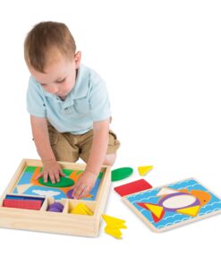 Melissa & Doug Beginner Wooden Pattern Blocks Educational Toy With 5 Double-Sided Scenes and 30 Shapes 25 718dha1YlTL 1