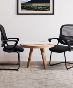 SMUG Desk Chair No Wheels, Mid Back Computer Chair Ergonomic Mesh Office Chair with Larger Seat, Executive Sled-Base Task Chair with Lumbar Support and Armrests for Women Adults, Black Americana 9 718dumGprGL