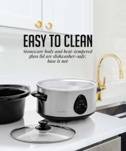 OVENTE Electric Slow Cooker with 3.7 Qt Ceramic Pot and 3 Cooking Settings, Dishwasher-Safe Stoneware, Tempered Glass Lid, Portable Multicooker Perfect for Soups Sauces Stews & Dips, Silver SLO35ABR 3.7 Quart 16 718gbb7mUgL