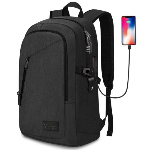 Business Travel Laptop Backpack, Anti Theft Slim Laptop Bag with USB Charging Port for Men and Women, Water Resistant Computer Bag Fits 15.6 Inch Laptop and Notebook (Black) Black