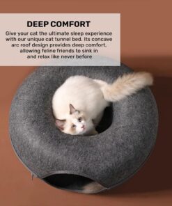 Large Cozy Cat Tunnel Bed with Sturdy Zipper Design, Scratch-Resistant and Hand Washable Interior, Ideal cat Tunnels for Indoor Cats up to 25lbs, Dark Grey (24x24x11inches) 11 718jFDX7IRL