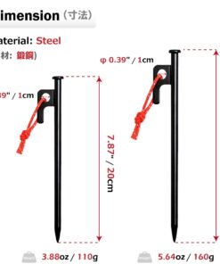 Azarxis Camping Tent Stake Metal Tent Peg with Hook and Tip Cover Heavy Duty Unbreakable for Tarp Canopy Hiking Picnic Beach Garden with Storage Bag #03 Black - Steel - 6 Pack 7.87" 8 718k7x3DML