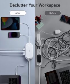 Anker 647 Charging Station (100W), 10-in-1 Power Strip with 6 AC, 1 USB-A, 1 USB-C, 2 Retractable USB C Cables (3ft), 5ft Extension Cord,Power Delivery for Conference Rooms, Desktop Accessory 37 718l01JVIL