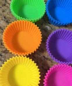 Amazon Basics Reusable Silicone Round Baking Cups, Muffin Liners, Pack of 12, Multicolor 33 718qY8exQnL