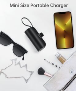 amelema Small Portable Charger for iPhone, 5000mAh Mini Power Bank with Built-in Cable/Metal Stand, Cute Battery Pack Compatible with iPhone 14/14 Plus/Pro Max/13/12/11/XS/XR/X/8/7/Airpods (Black) Black-IOS 19 718r3x07wCL