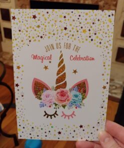 T-Antrix 24 Pcs Unicorn Invitations with 24 Envelopes, Double Sided Rainbow Glitter Unicorn Birthday Party Invitation Cards for Kids Birthday Baby Shower Unicorn Party Supplies 35 718rnKssdEL