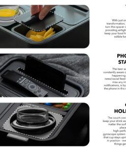 CouchConsole Original Tray - Drinks & Snacks Sofa Caddy with Armrest, Table with Phone Stand- TV Remote Control Storage and Organizer - for Living Rooms, RV, and Cars, Black/Gray Black and Gray 28 718svNLKdWL