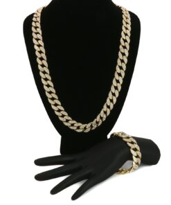 Gold Color Tone Brass Fully CZ Iced Out 15mm 30" Hip Hop Miami Cuban Chain & 9" Bracelet (NOT REAL GOLD) 19 718yaSr2IeL