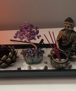 MyGift Desktop Zen Garden Kit with Buddha Statue, Incense Burner, Sand, Rake and Lotus Tea Light Candle Holder 37 718yicbOGrL