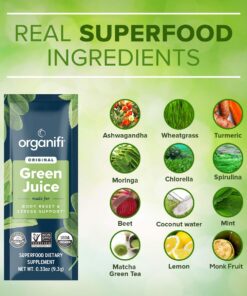 Organifi: GO Packs - Green Juice - Organic Superfood Supplement Powder - 30 Count - Organic Vegan Greens - Hydrates and Revitalizes - Support Immunity, Relaxation and Sleep 30 Go Packs 25 718z5BFbUTL