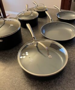 GreenPan Swift Healthy Ceramic Nonstick, 12 Piece Cookware Pots and Pans Set, Stainless Steel Handles, PFAS-Free, Dishwasher Safe, Oven Safe, Black Saucepan Set 28 71930e5vYRL
