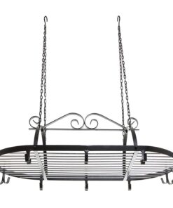 MyGift Black Scrollwork Metal Pot and Pan Ceiling Hanging Rack Heavy Duty Cooking Pans and Utensil Hanger with 10 Dual Hooks 16 7193YkMjI3L