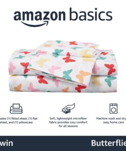 Alternative view of Amazon Basics Kid's Butterfly Friends Soft Easy-Wash Microfiber 3-Piece Sheet Set, Twin, Multi-Color Butterflies, Printed