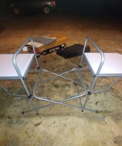 Camco Olympian Deluxe Portable Grill Table | Provides Plenty of Room for Grilling Gear | Ideal for Picnics, Camping, Boating, Tailgating, and Backyard BBQs | (57293) Silver Camping Grill Table 49 7195l3uY0NL