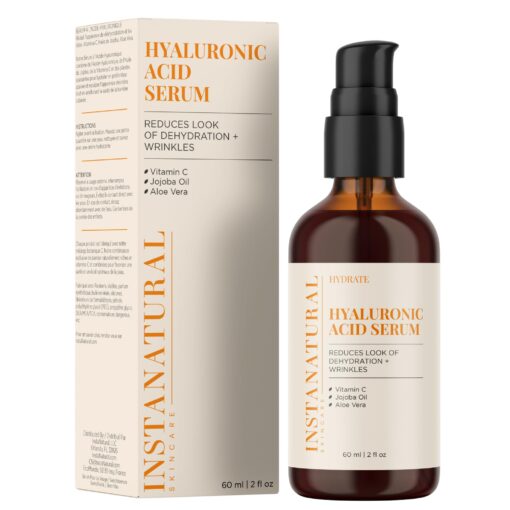 InstaNatural Hyaluronic Acid Face Serum, Brightens, Hydrates, Reduces the Look of Fine Lines and Wrinkles, with Vitamin C, Jojoba Oil, and Aloe Vera, 2 Fl Oz Hyaluronic Acid Serum