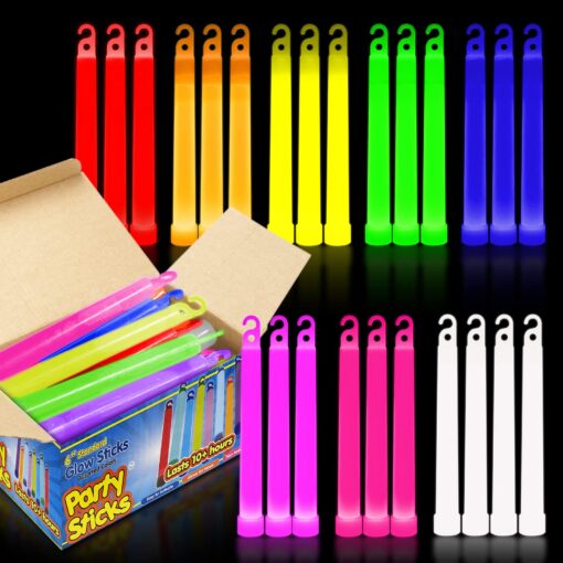 PartySticks Glow Sticks Party Supplies for Kids and Adults (25pk Assorted) - 6 Inch Bulk Glow Light Up Sticks Party Favors, Glow in the Dark Party Decorations, Waterproof Nontoxic Glow Necklaces 25pk Assorted