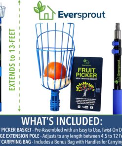 Alternative view of EVERSPROUT 12-Foot Fruit Picker (20+ Foot Reach) | Telescoping Fruit Picker Pole, Easy to Attach Twist-On Apple Basket | Lightweight, High-Grade Aluminum Extension Pole with Fruit Picker Basket 12 Foot Pole