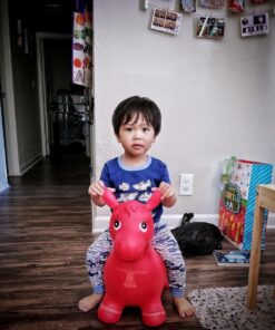 AppleRound Horse Bouncer with Hand Pump, Inflatable Space Hopper, Ride-on Bouncy Horse (Red) Red 41 719AqOufHL