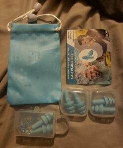 ANBOW Soft Ear Plugs for Sleeping Noise Cancelling. Ear Plugs for Swimming, Concerts, Travel, Work, Snoring & Concentration. Reusable Silicone Earplugs with Adjustable Size. 3 Pairs + Travel Pouch Light Blue 35 719Cf68PjtL