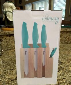 Ceramic Knife Set with Block - Chef Knife, Utility Knife, Paring Knife Rust Proof Sharp Turquoise Kitchen Knife Set with Wood Block and Fruit Peeler 65 719DOfdHOlL 1