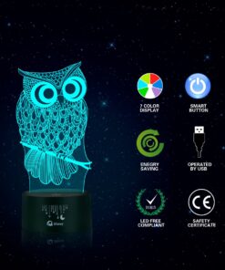 Elstey Owl 3D Illusion Lamp, 7 Color Changing Touch Table Desk LED Night Light Great Kids Gifts Home Decoration 18 719Gf1aP1WL
