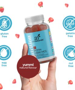 Artnaturals Biotin Gummies for Hair Growth - (100 Gummies - 10000mcg) - Natural Strawberry Vitamins Supports Nails and Skin - Gelatin, Gluten, Nut and Egg Free 18 719I7 dxBqL