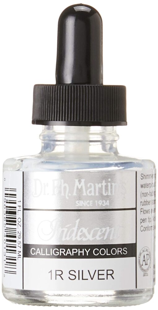 Dr. Ph. Martin's Calligraphy Color (1R) Ink Bottle, Iridescent Silver, Original Version