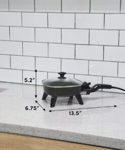 Elite Gourmet EFS-400 Personal Stir Fry Griddle Pan, Rapid Heat Up, 600 Watts Non-stick Electric Skillet with Tempered Glass Lid, Size 7" x 7" 28 719Iqz9UWLL