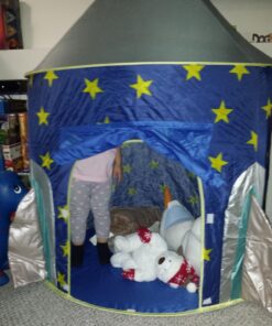 USA Toyz Rocket Ship Pop Up Kids Tent - Spaceship Rocket Indoor Playhouse Tent for Boys and Girls with Included Space Projector Toy and Kids Tent Storage Carry Bag Rocketship Tent 51 719KN3mq1JL