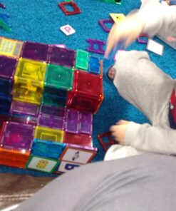 Shapemags Magnetic Tiles for Kids 100 Piece Set - Educational 3D Magnetic Building Blocks for Toddlers - Construction Magnet Toys Kit with Car Base and Stabilizer Plate 100pcs 27 719MYISQqGL