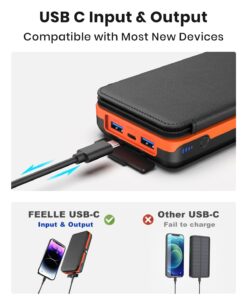 FEELLE Solar Charger Power Bank - 27000mAh Solar Power Bank 22.5W Fast Charging Portable Phone Charger PD QC 4.0 External Battery Pack USB C in/Output with 4 Solar Panels for Phone Outdoor Orange 11 719OdWqXwOL