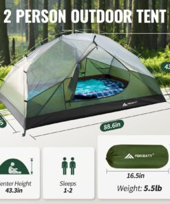 Forceatt Tent for 2 and 3 Person is Waterproof and Windproof, Camping Tent for 3 to 4 Seasons,Lightweight Aluminum Pole Backpacking Tent Can be Set Up Quickly,Great for Hiking 2-Person-Dark green 2 Person 16 719PismwmpL
